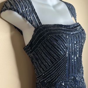 Adrianna Papella short sequin/bead embellished blue dress 6P